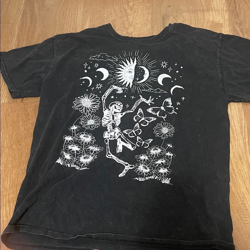 Kids Black Graphic Tee with Skeleton Design